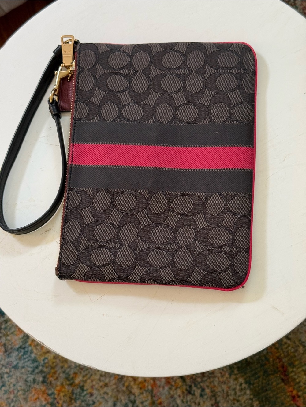 Pristine Coach Legacy Signature Stripe Wristlet Brown Red Y2K - Picture 3 of 6